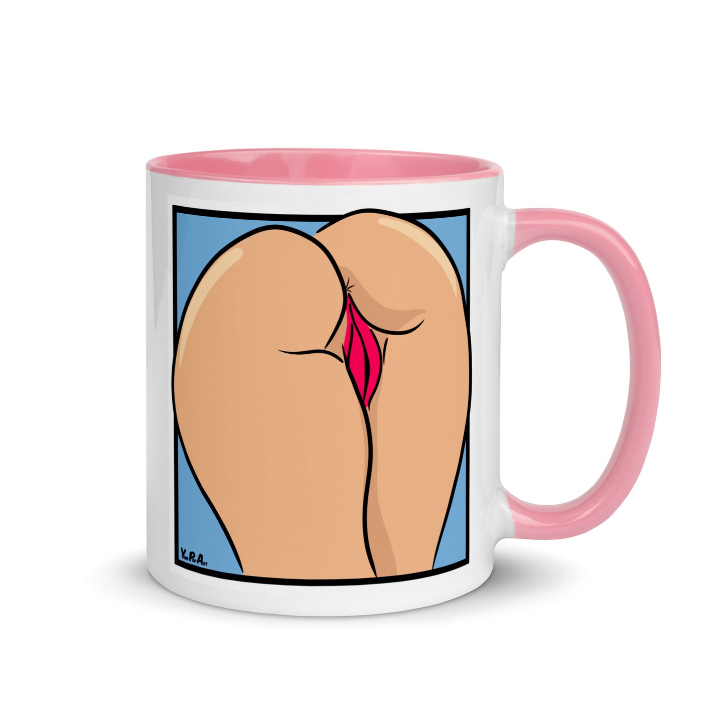 Tasse YoniPopArt "Backside on blue" mit farbiger Innenseite