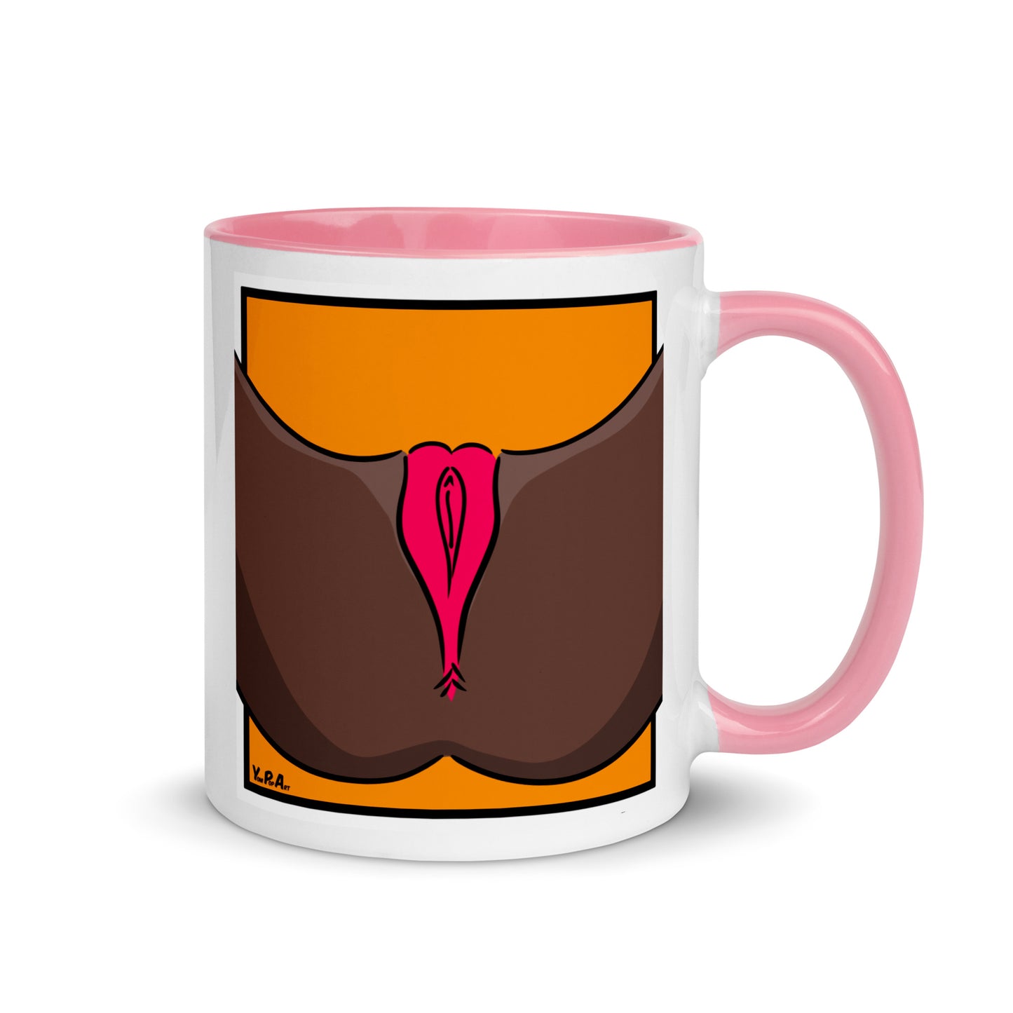 Tasse YoniPopArt "Pink on orange" mit farbiger Innenseite
