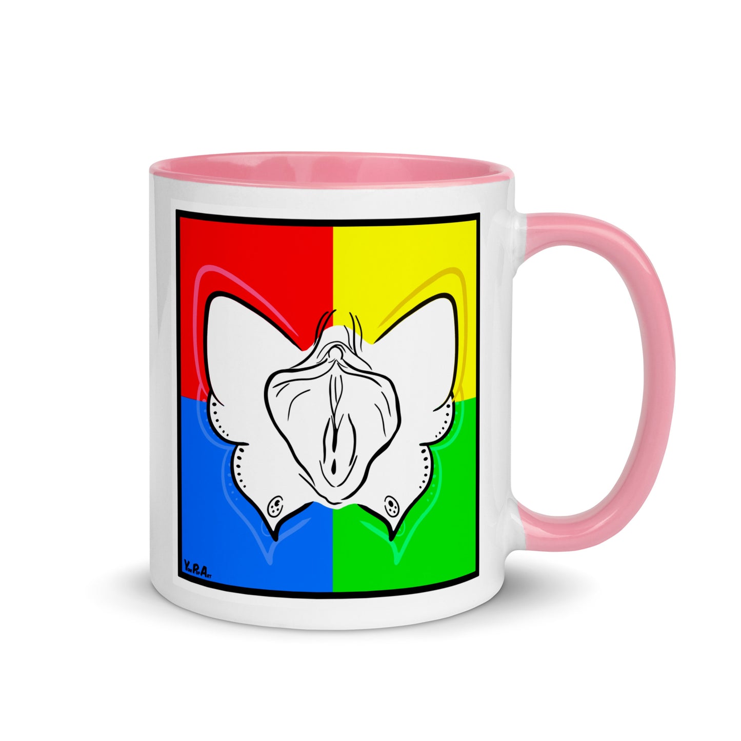 Tasse YoniPopArt "Butterfly on mixed colours" mit farbiger Innenseite