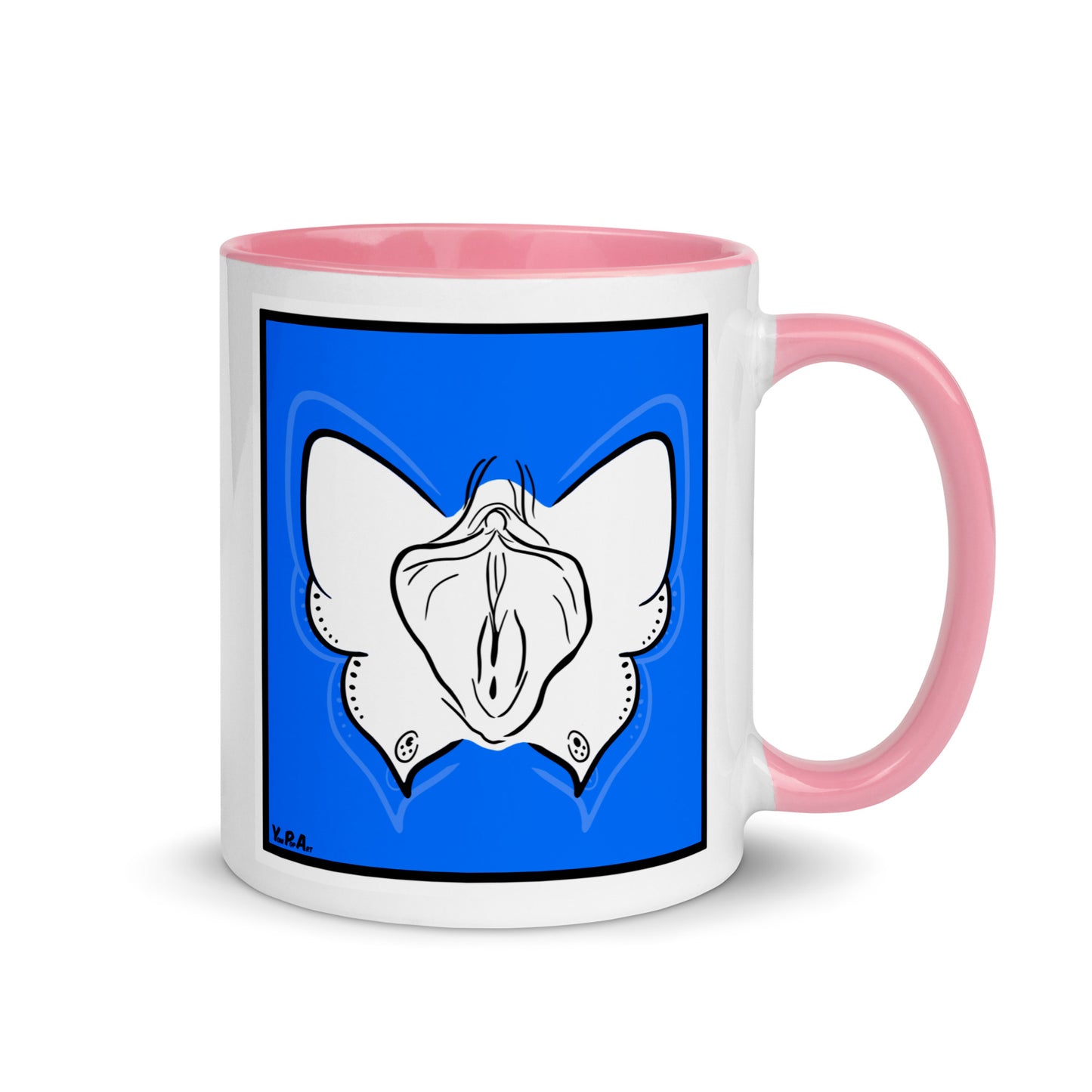 Tasse YoniPopArt "Butterfly on blue" mit farbiger Innenseite
