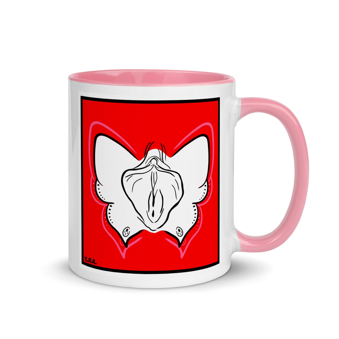 Tasse YoniPopArt "Butterfly on red" mit farbiger Innenseite