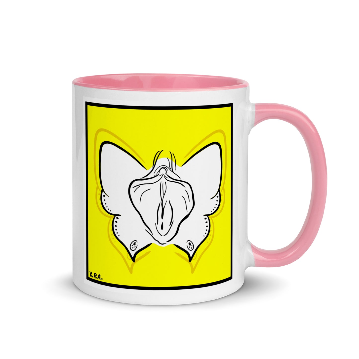Tasse YoniPopArt "Butterfly on yellow" mit farbiger Innenseite