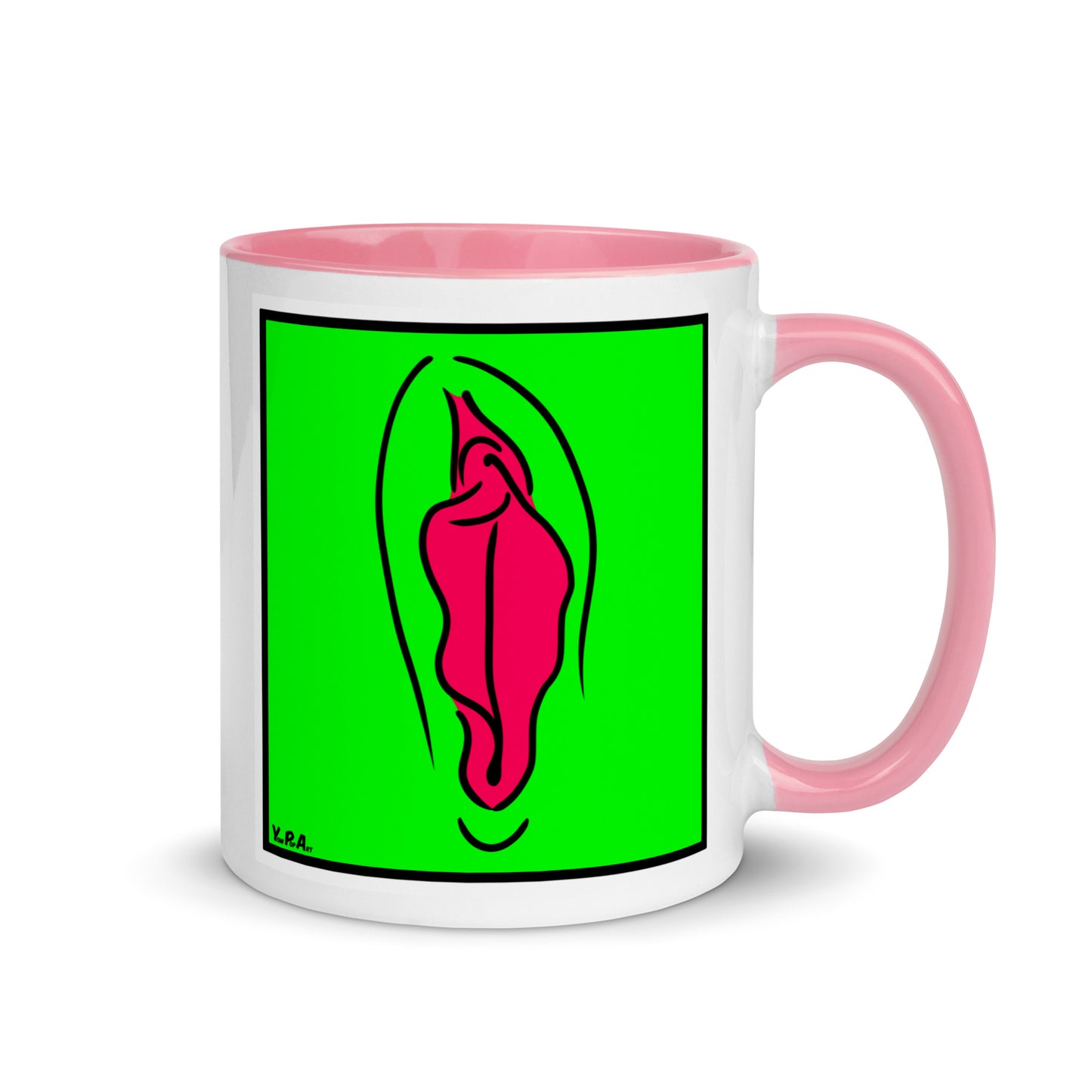 Tasse YoniPopArt "Pink on green" mit farbiger Innenseite