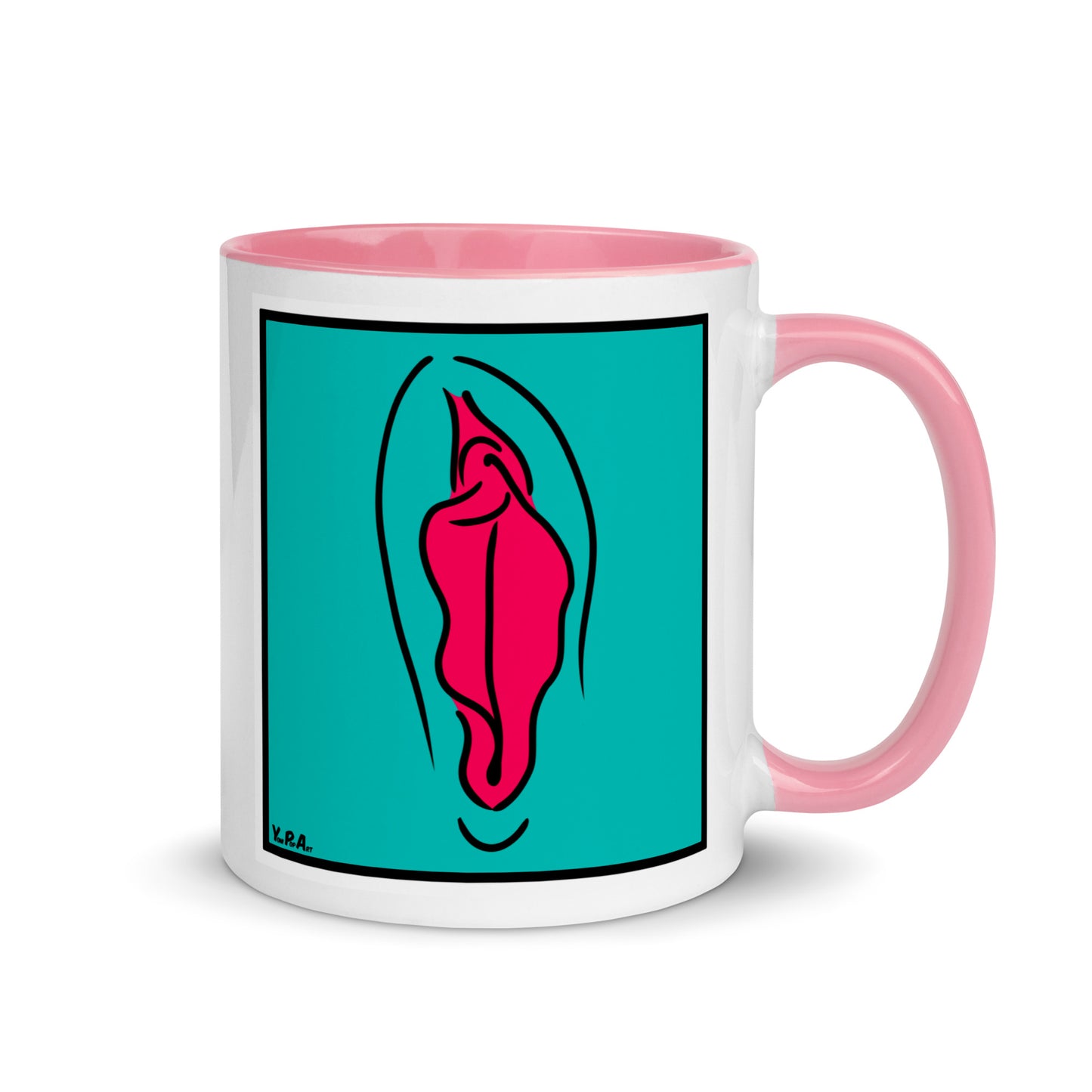 Tasse YoniPopArt "Pink on inverse colour" mit farbiger Innenseite