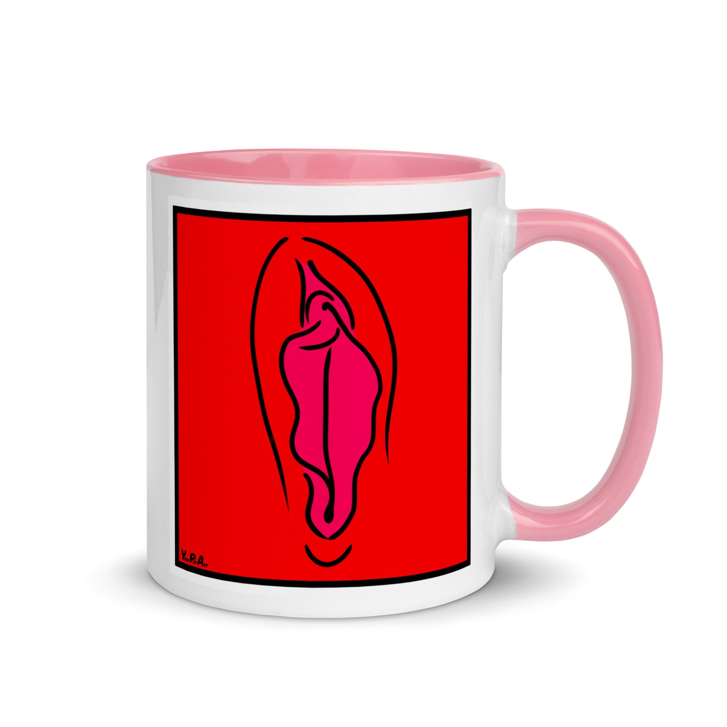 Tasse YoniPopArt "Pink on red" mit farbiger Innenseite