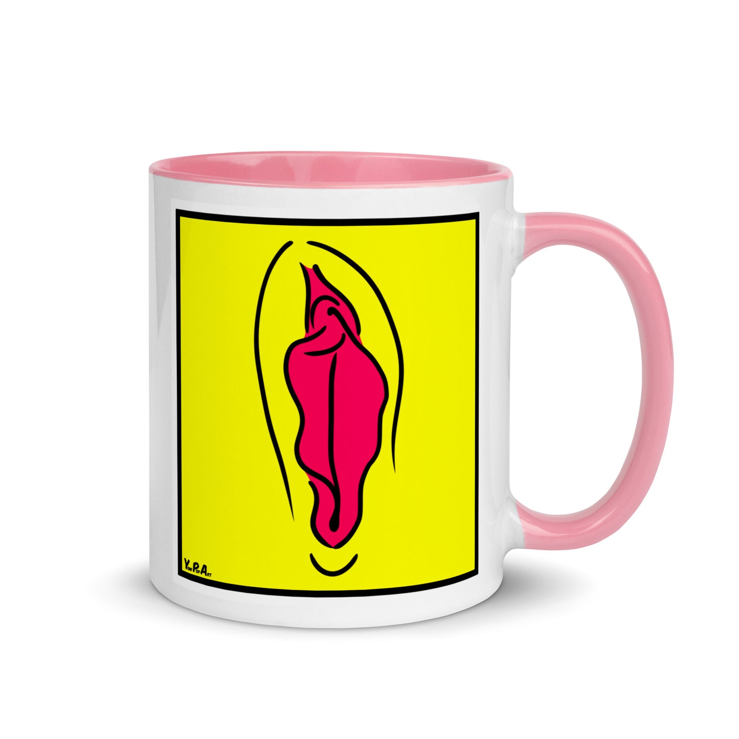 Tasse YoniPopArt "Pink on yellow" mit farbiger Innenseite