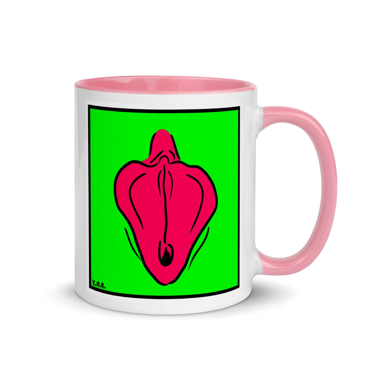 Tasse YoniPopArt "Flaps on green" mit farbiger Innenseite