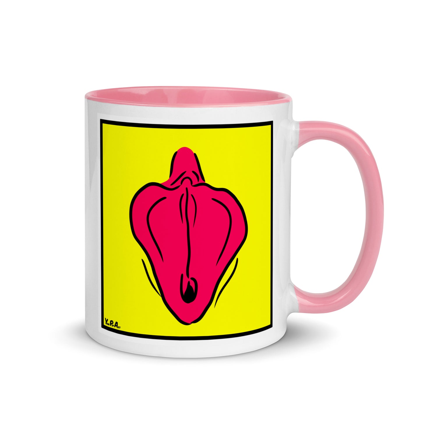 Tasse YoniPopArt "Flaps on yellow" mit farbiger Innenseite