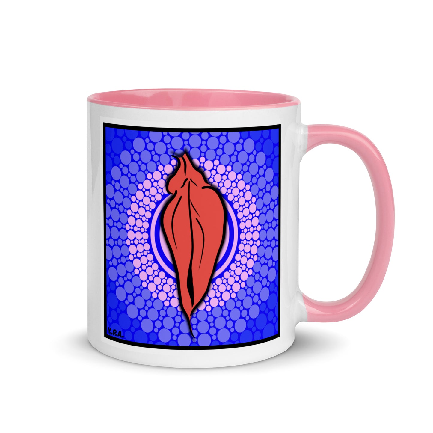 Tasse YoniPopArt "pink flaps on blue points" mit farbiger Innenseite