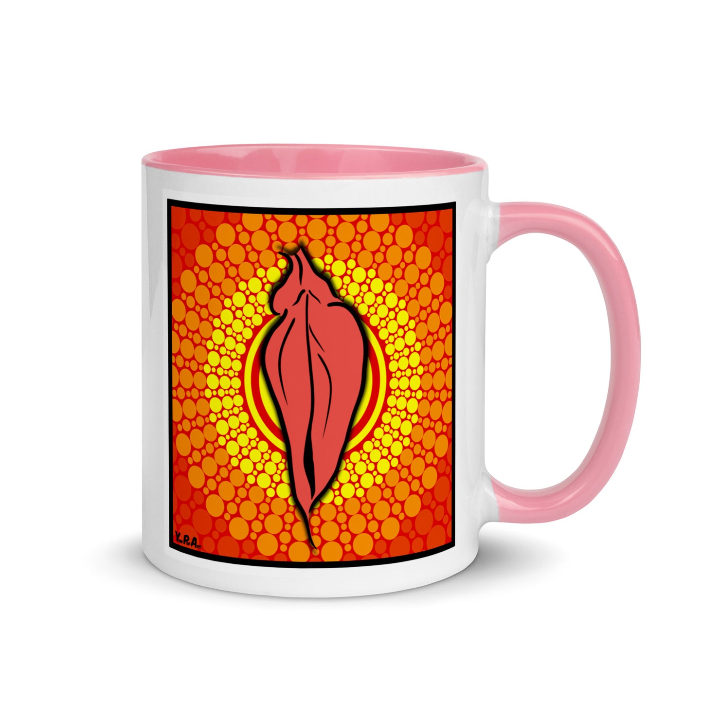 Tasse YoniPopArt "pink flaps on orange points" mit farbiger Innenseite