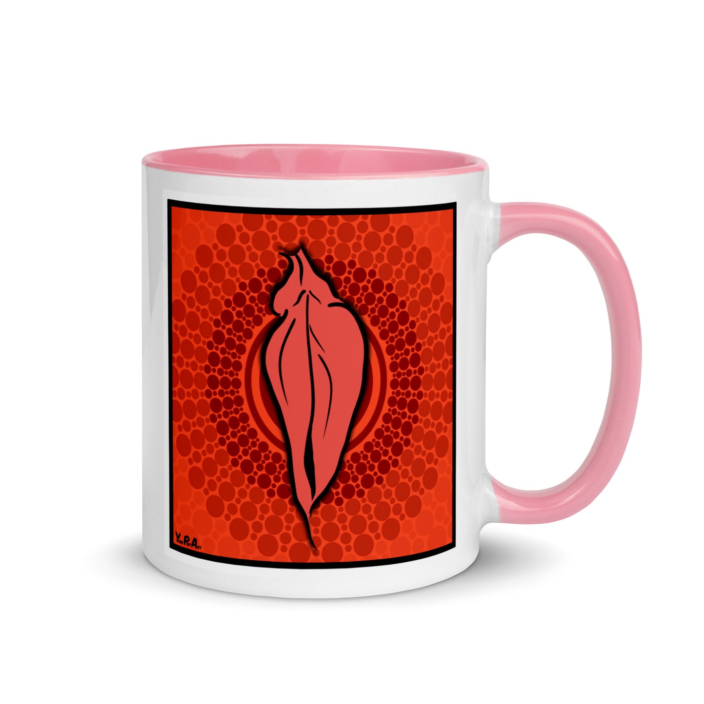 Tasse YoniPopArt "pink flaps on red points" mit farbiger Innenseite