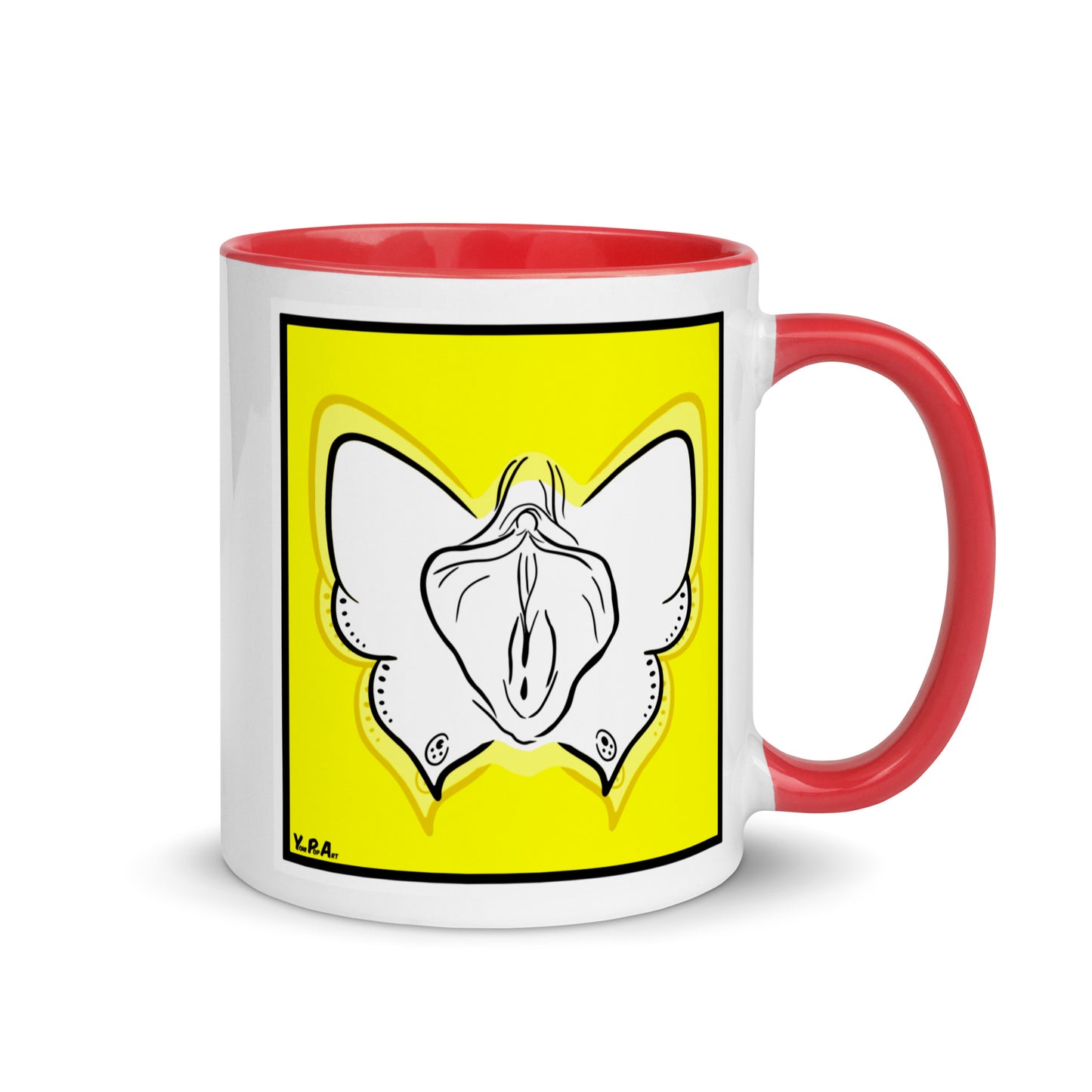 Tasse YoniPopArt "#9 on yellow" mit farbiger Innenseite
