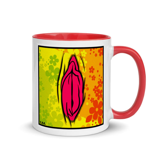 Tasse YoniPopArt "#4 on flowers" mit farbiger Innenseite