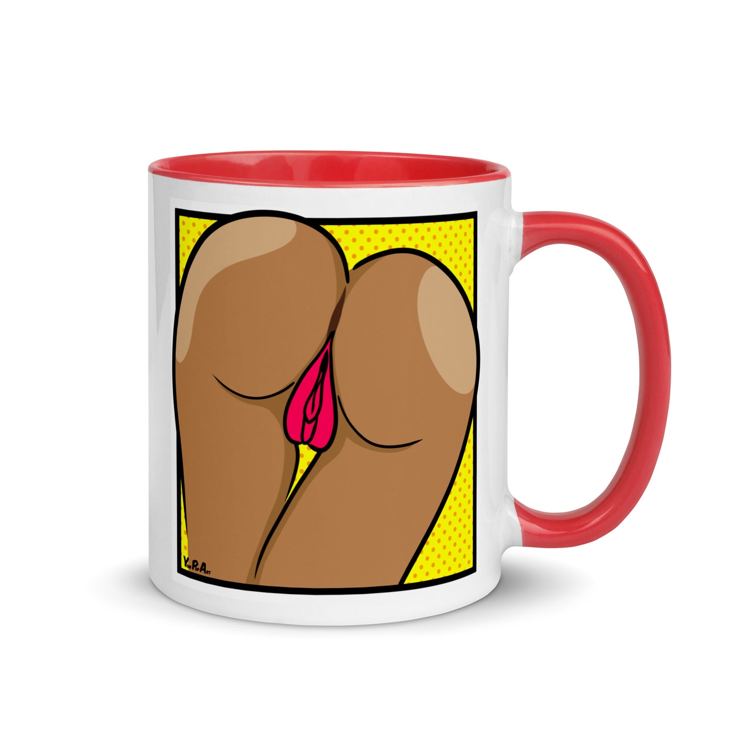 Tasse YoniPopArt "two lips backside on yellow" mit farbiger Innenseite