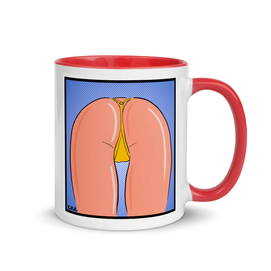 Tasse YoniPopArt "strip off yellow" mit farbiger Innenseite