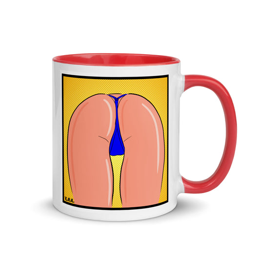 Tasse YoniPopArt "strip off blue" mit farbiger Innenseite
