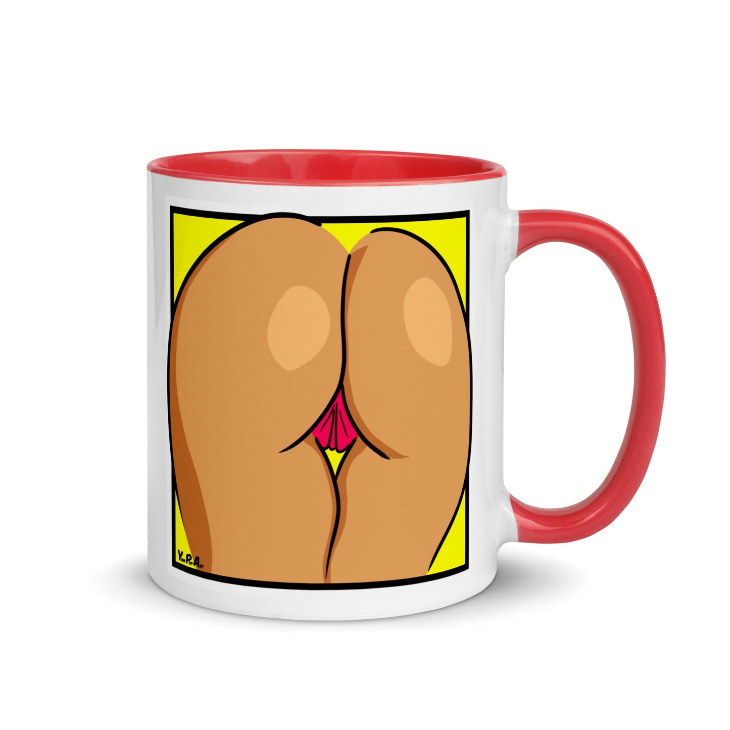Tasse YoniPopArt "Backside on yellow 1" mit farbiger Innenseite