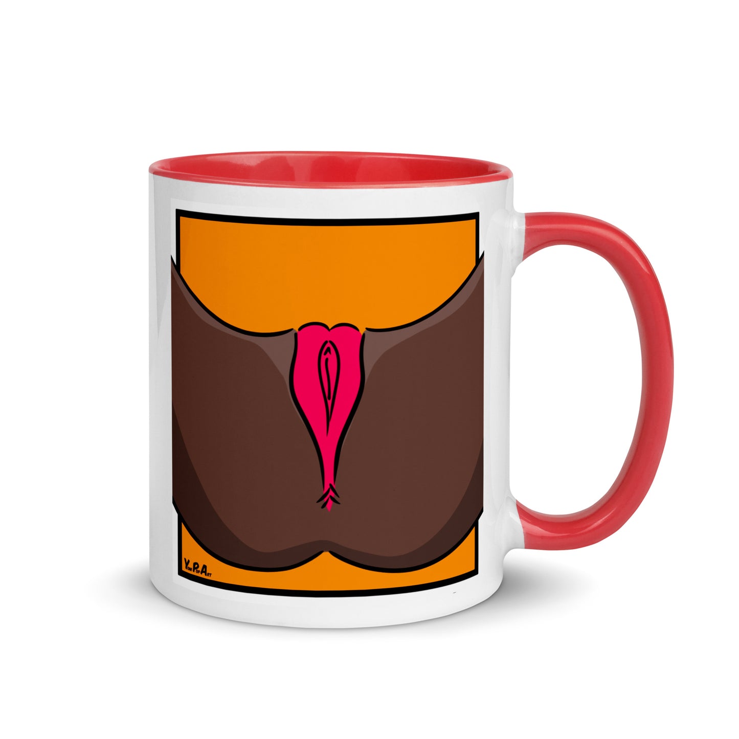 Tasse YoniPopArt "Pink on orange" mit farbiger Innenseite