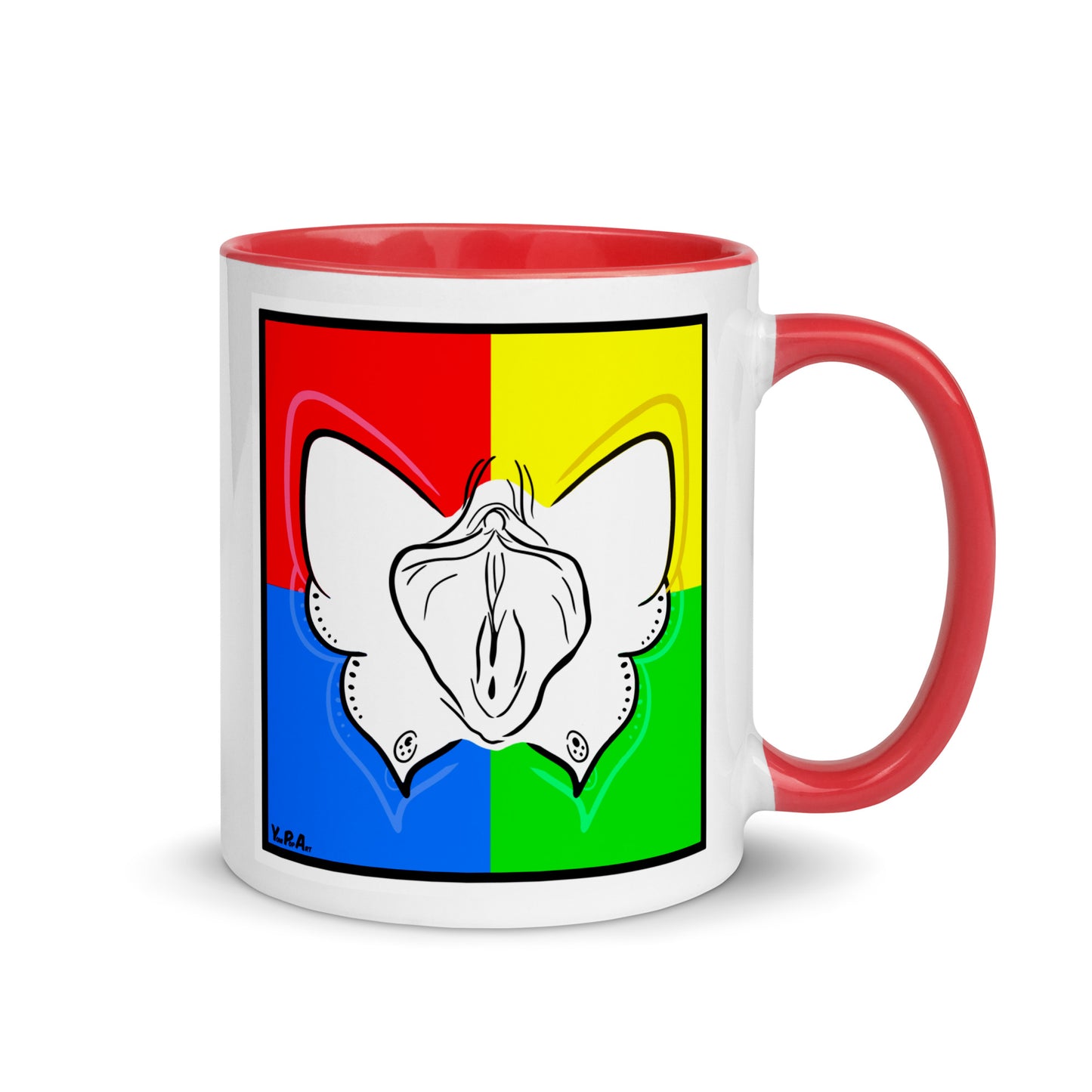 Tasse YoniPopArt "Butterfly on mixed colours" mit farbiger Innenseite
