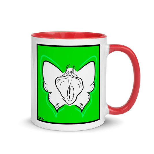 Tasse YoniPopArt "Butterfly on green" mit farbiger Innenseite