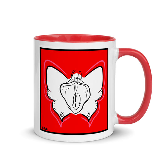 Tasse YoniPopArt "Butterfly on red" mit farbiger Innenseite