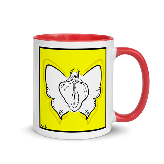 Tasse YoniPopArt "Butterfly on yellow" mit farbiger Innenseite