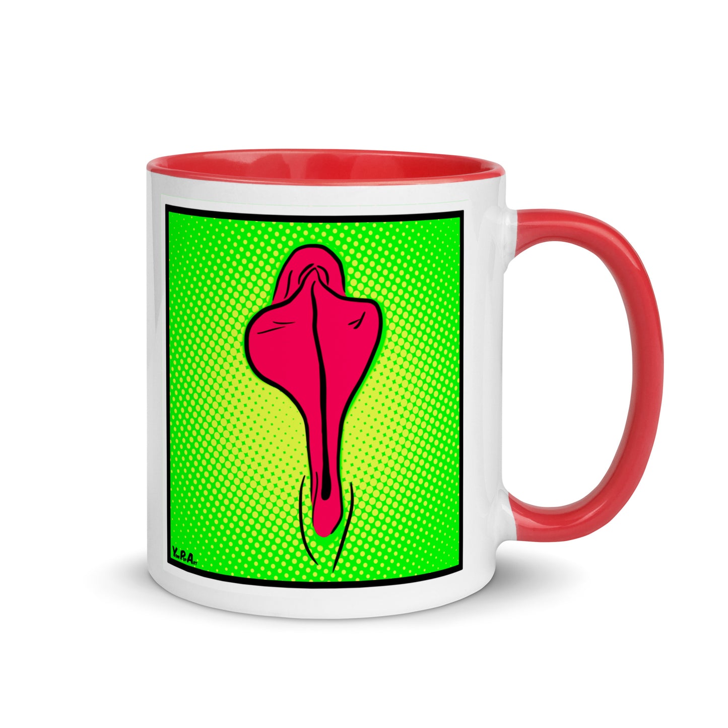 Tasse YoniPopArt "pink flaps on greem points" mit farbiger Innenseite