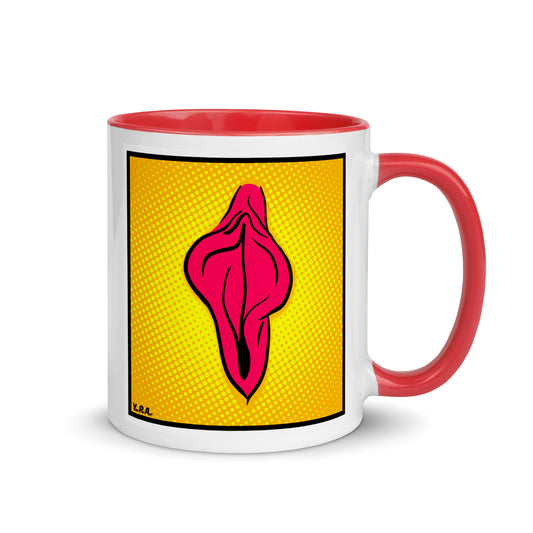 Tasse YoniPopArt "pink flaps on yellow 2" mit farbiger Innenseite