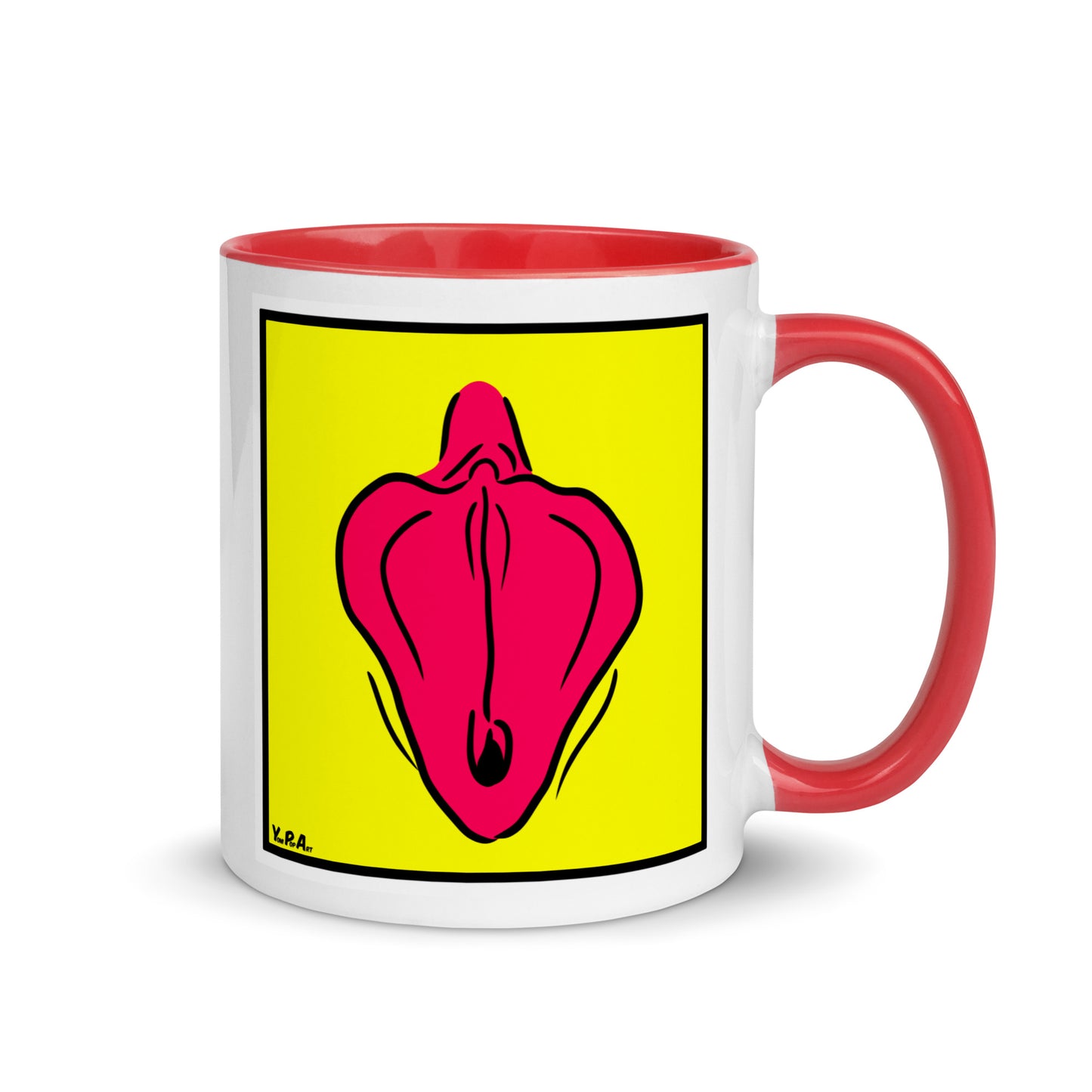 Tasse YoniPopArt "Flaps on yellow" mit farbiger Innenseite
