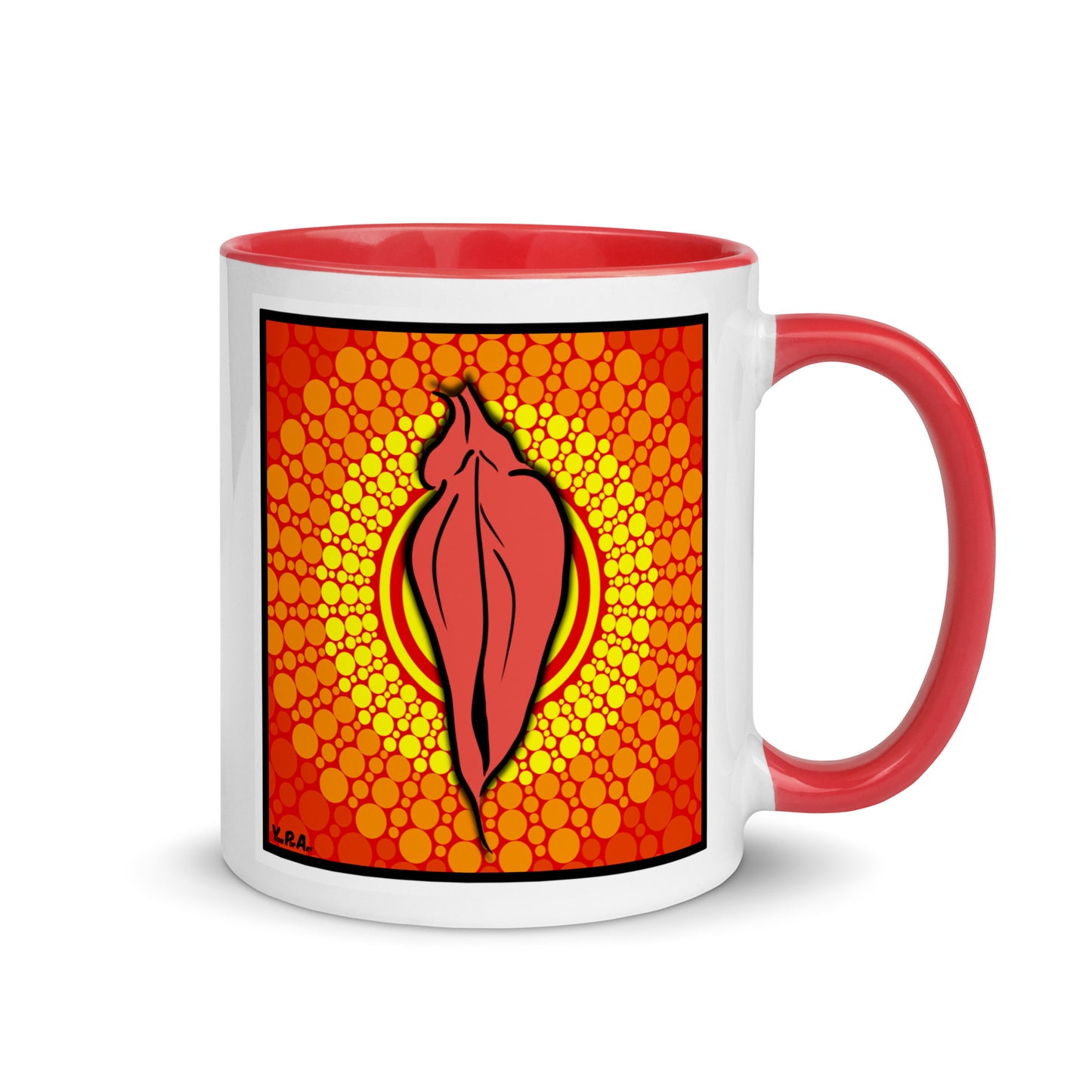 Tasse YoniPopArt "pink flaps on orange points" mit farbiger Innenseite