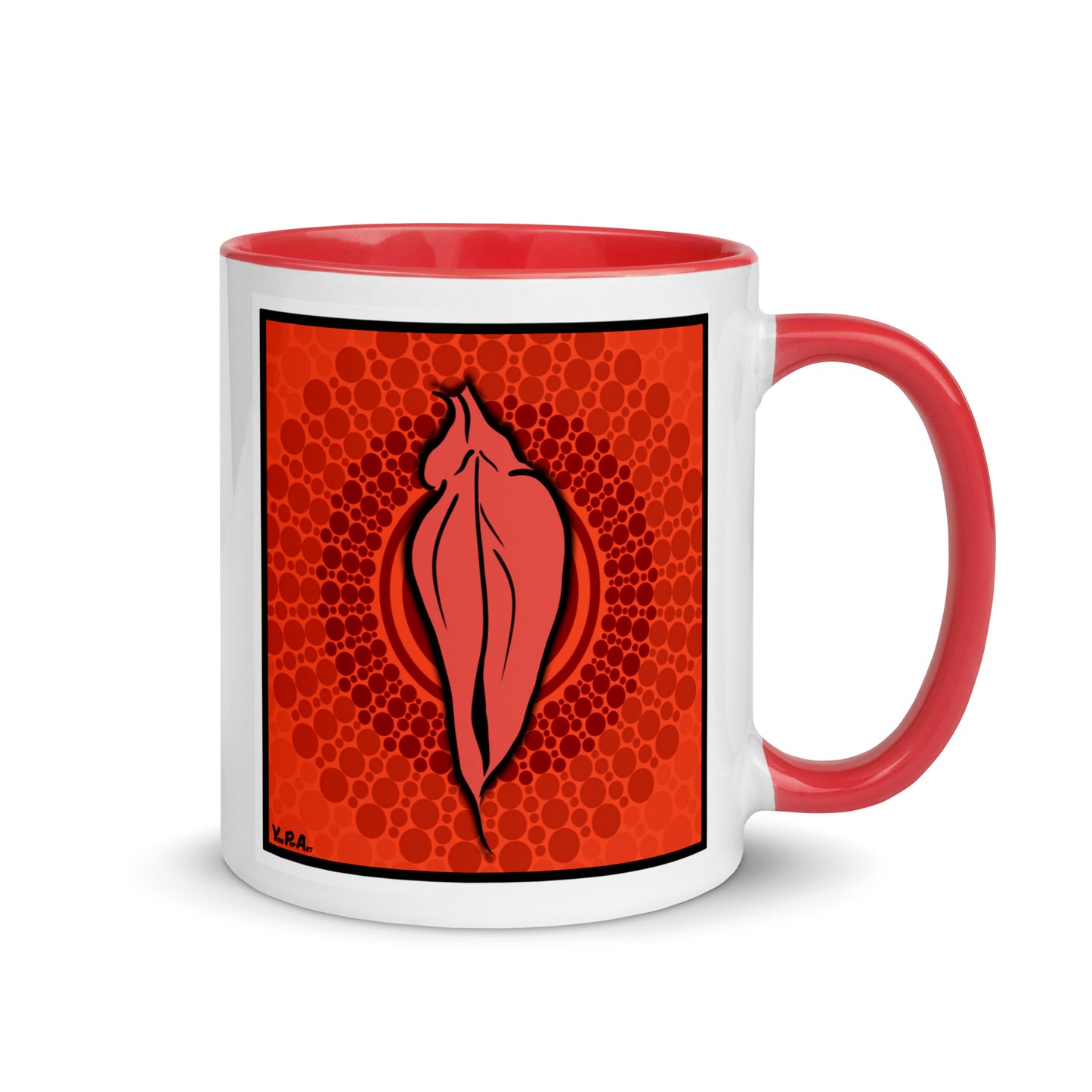 Tasse YoniPopArt "pink flaps on red points" mit farbiger Innenseite