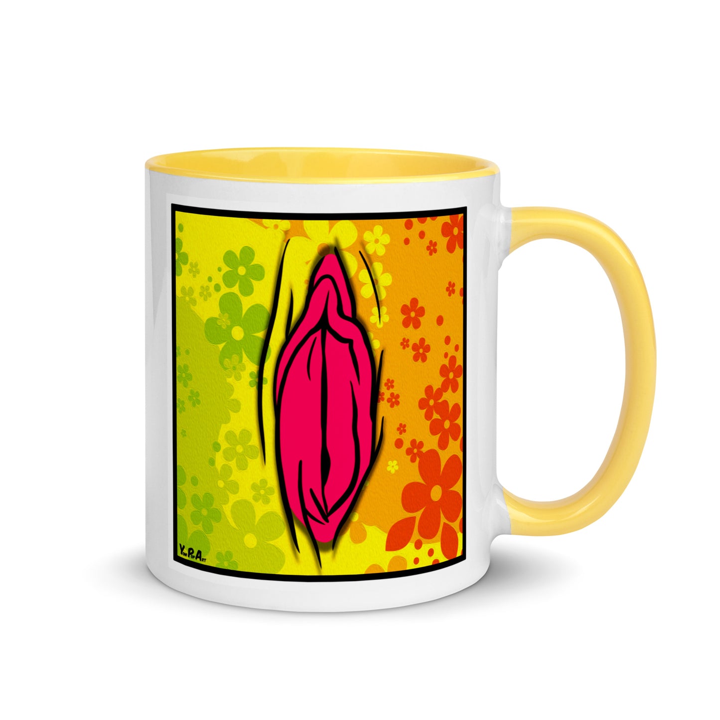 Tasse YoniPopArt "#4 on flowers" mit farbiger Innenseite