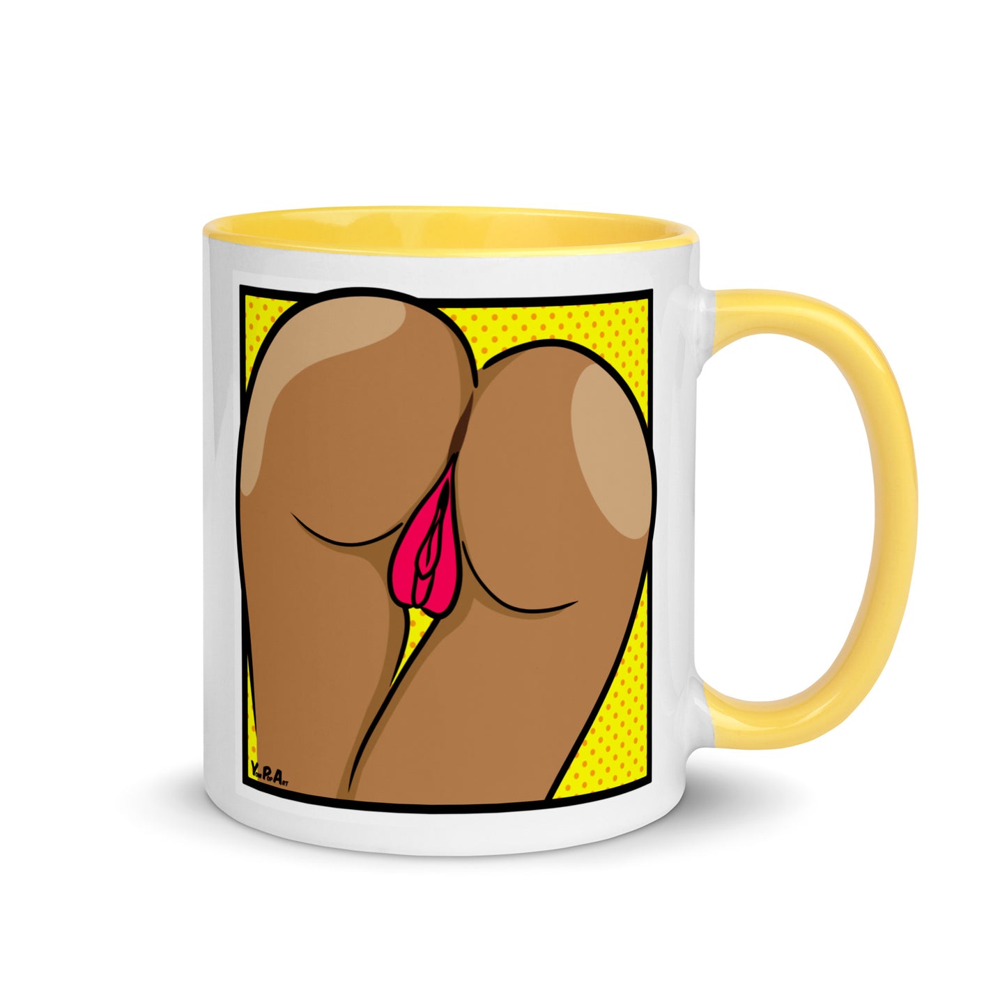 Tasse YoniPopArt "two lips backside on yellow" mit farbiger Innenseite