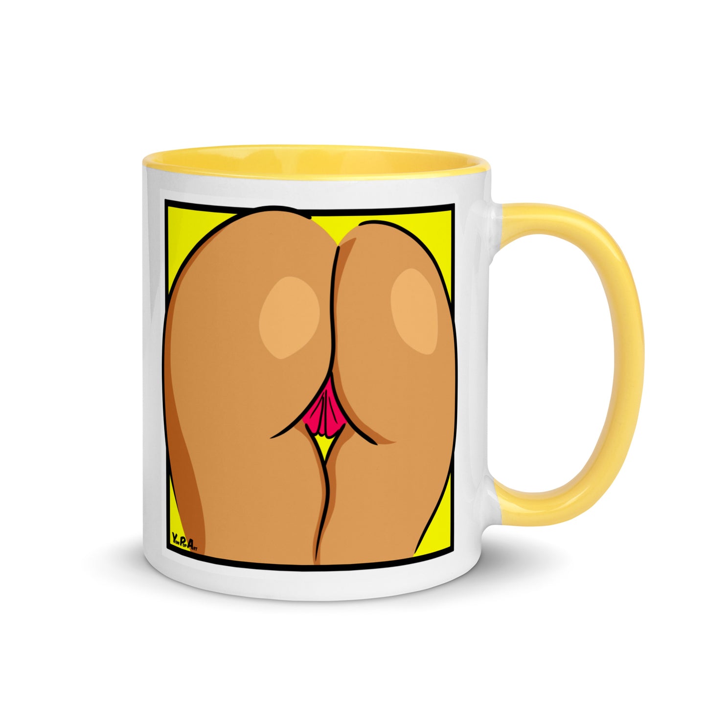 Tasse YoniPopArt "Backside on yellow 1" mit farbiger Innenseite