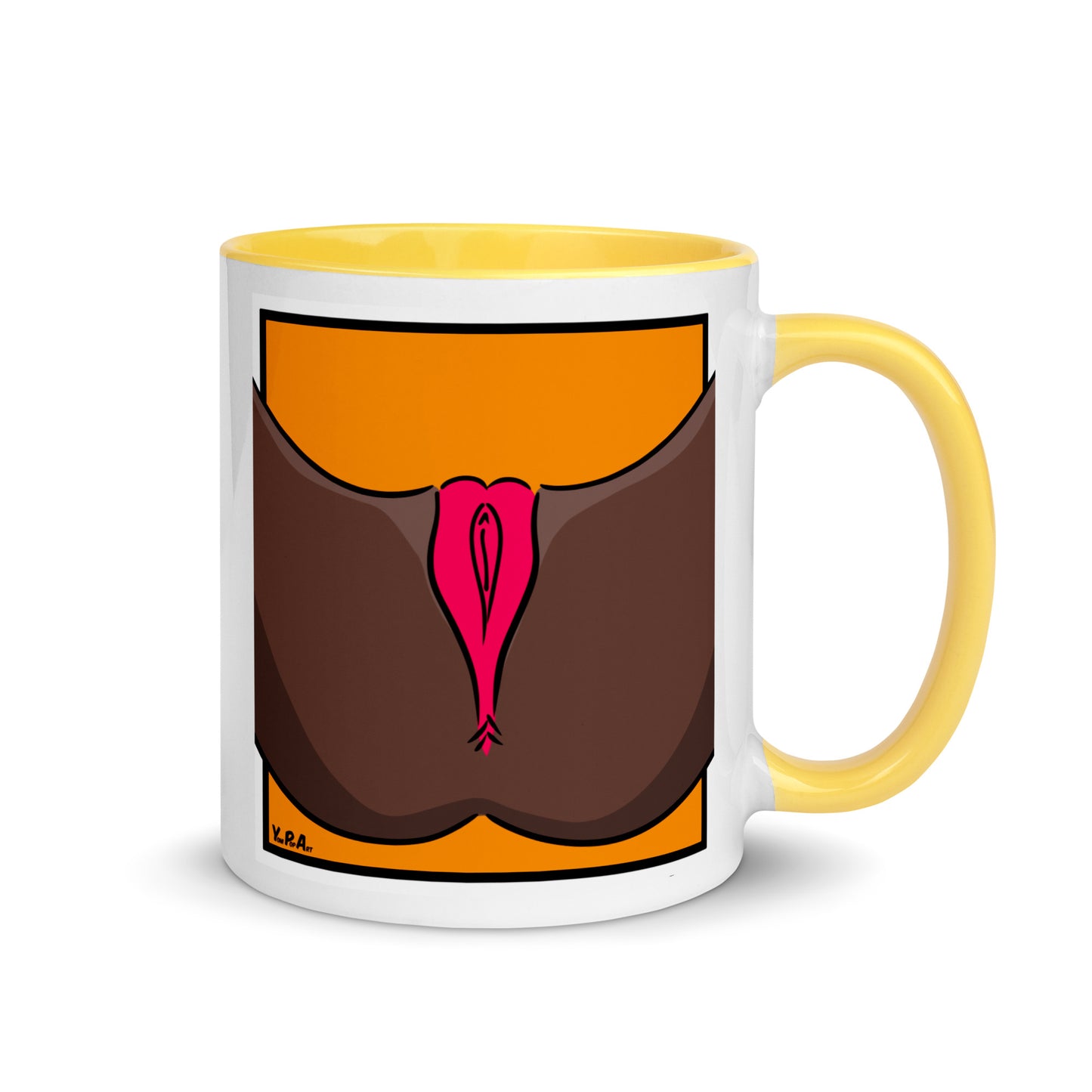 Tasse YoniPopArt "Pink on orange" mit farbiger Innenseite