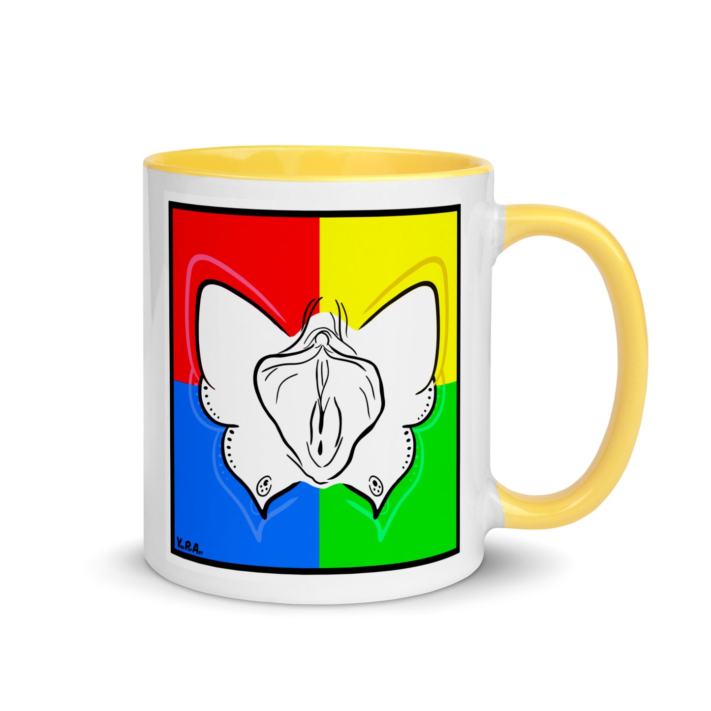 Tasse YoniPopArt "Butterfly on mixed colours" mit farbiger Innenseite
