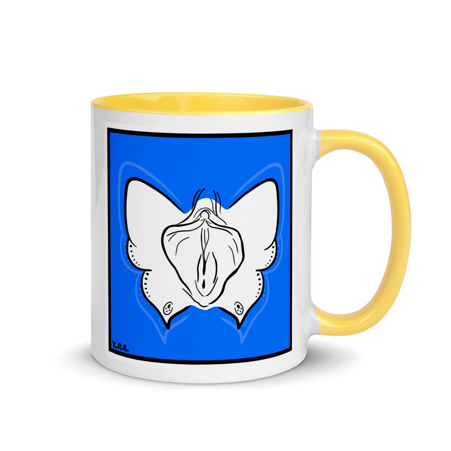 Tasse YoniPopArt "Butterfly on blue" mit farbiger Innenseite