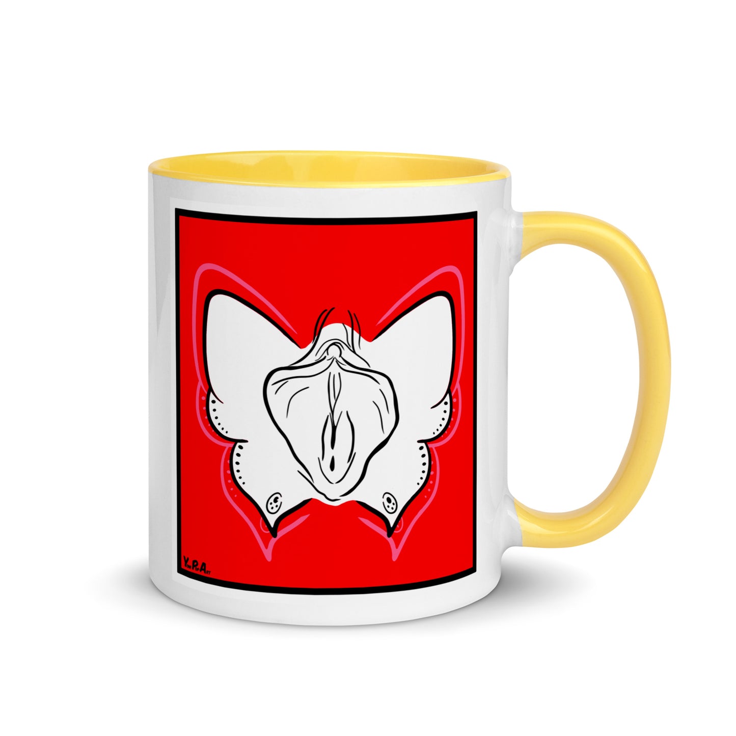 Tasse YoniPopArt "Butterfly on red" mit farbiger Innenseite