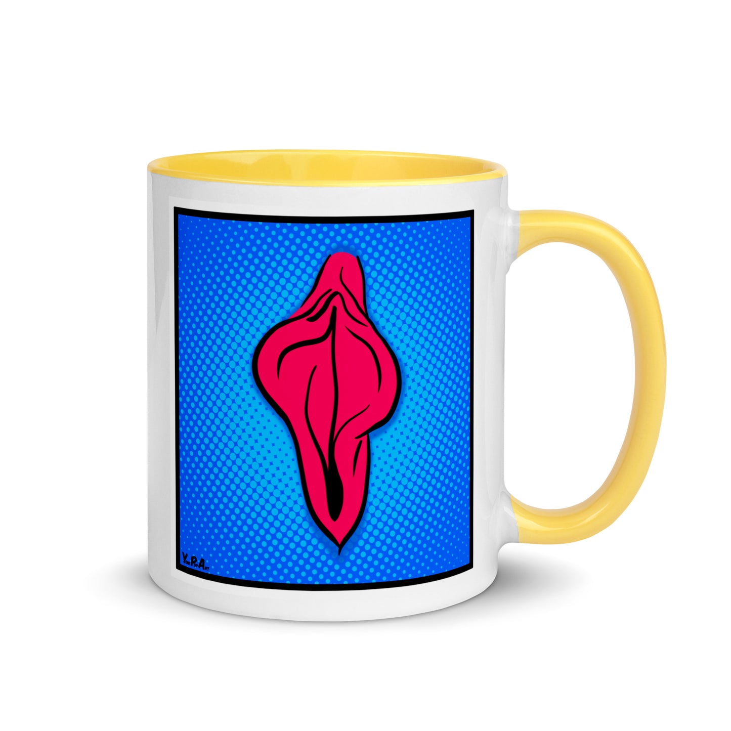 Tasse YoniPopArt "pink flaps on blue points 2" mit farbiger Innenseite