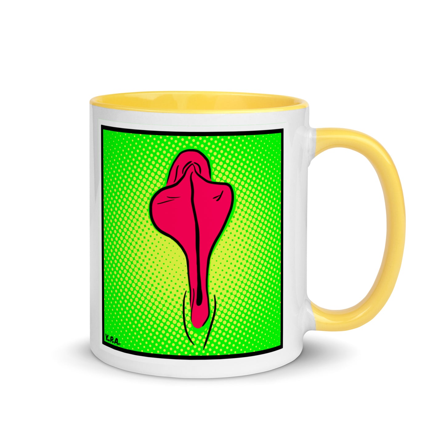 Tasse YoniPopArt "pink flaps on greem points" mit farbiger Innenseite