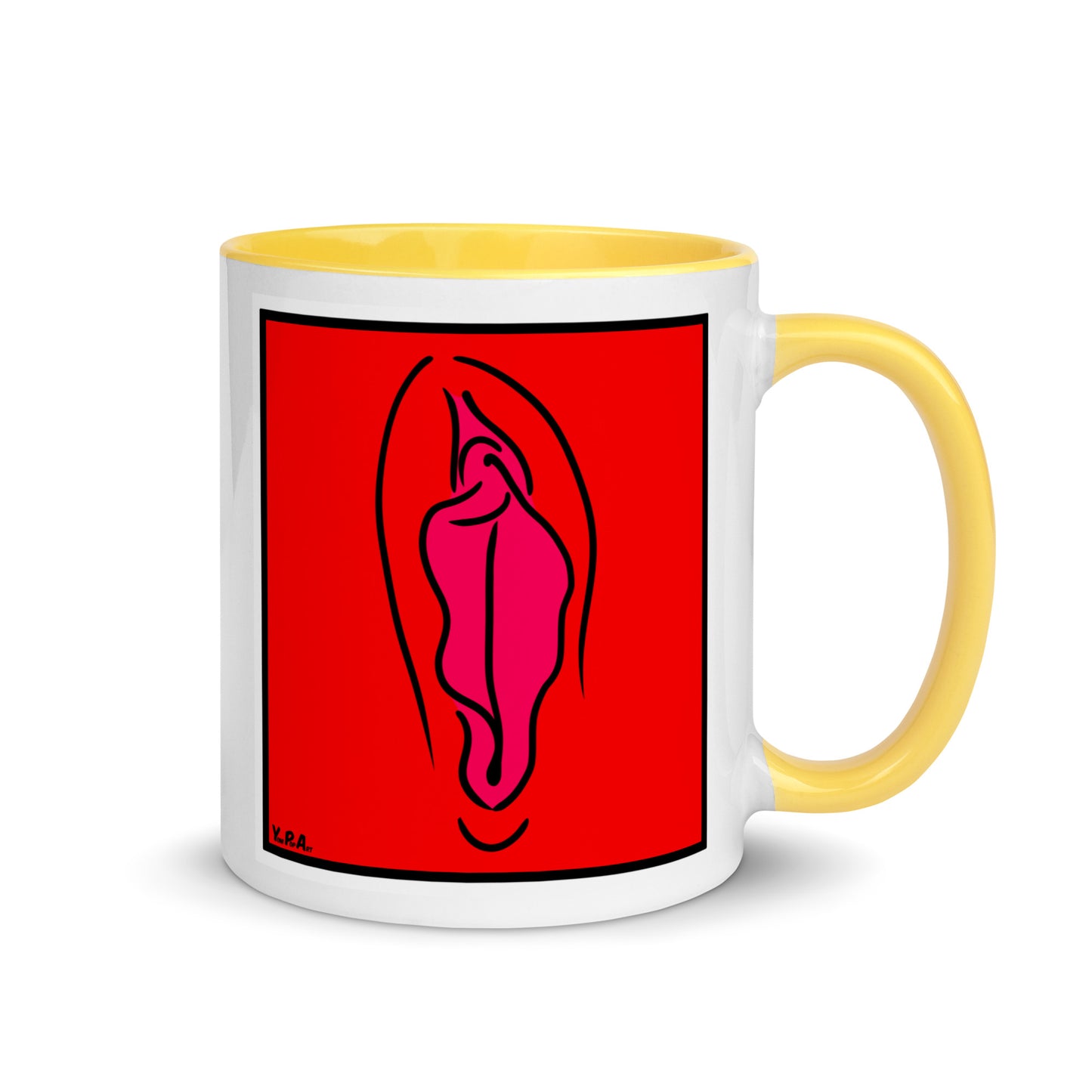 Tasse YoniPopArt "Pink on red" mit farbiger Innenseite