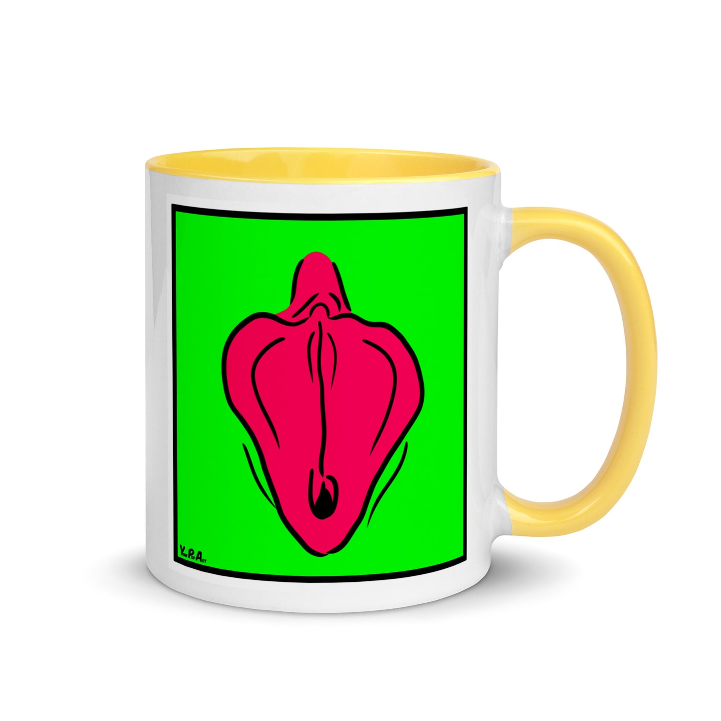 Tasse YoniPopArt "Flaps on green" mit farbiger Innenseite