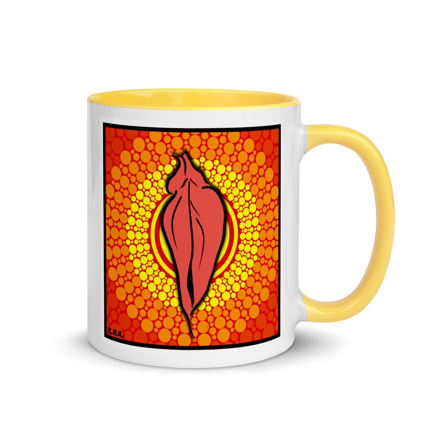 Tasse YoniPopArt "pink flaps on orange points" mit farbiger Innenseite