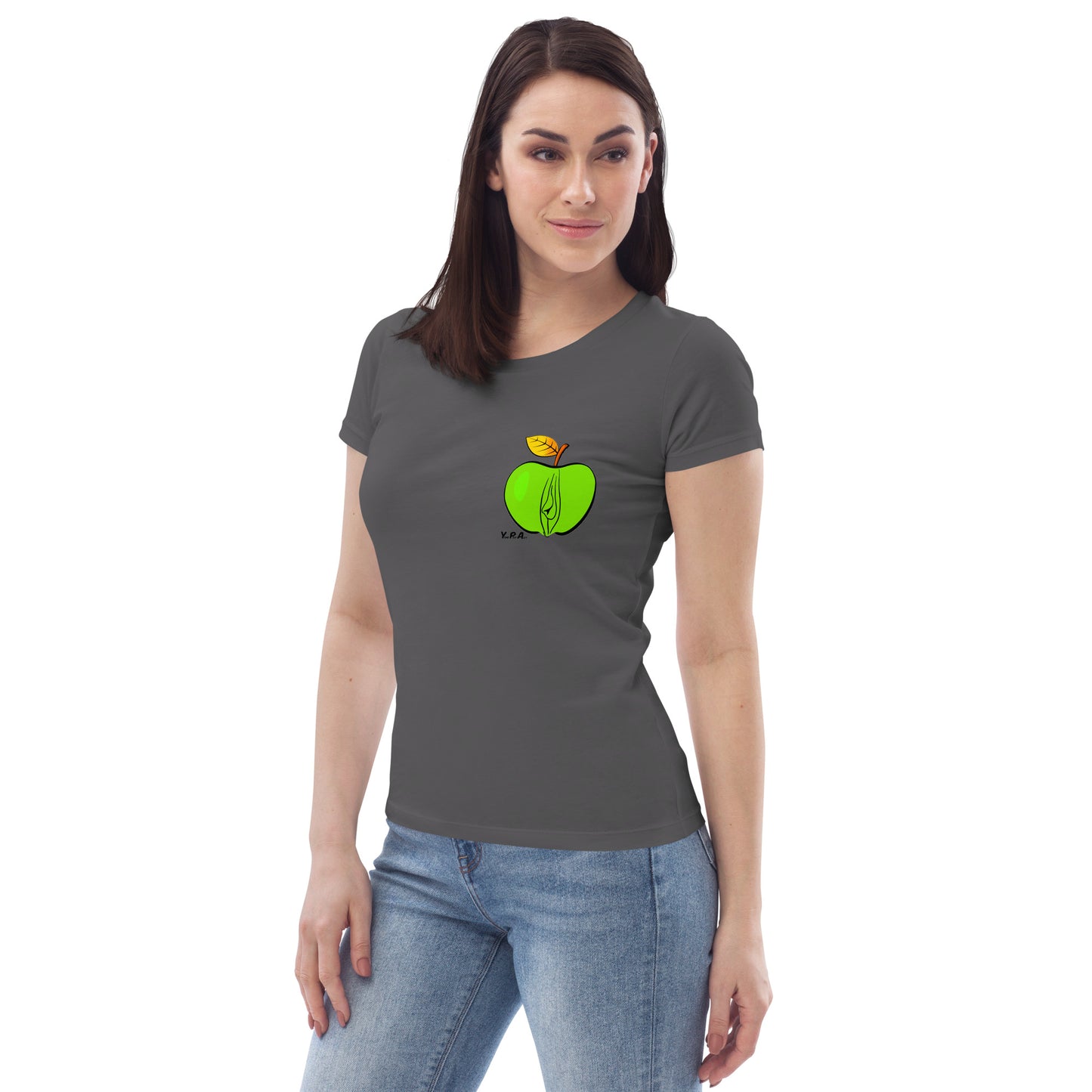 Enganliegendes Öko-T-Shirt "YoniPopArt Apple"