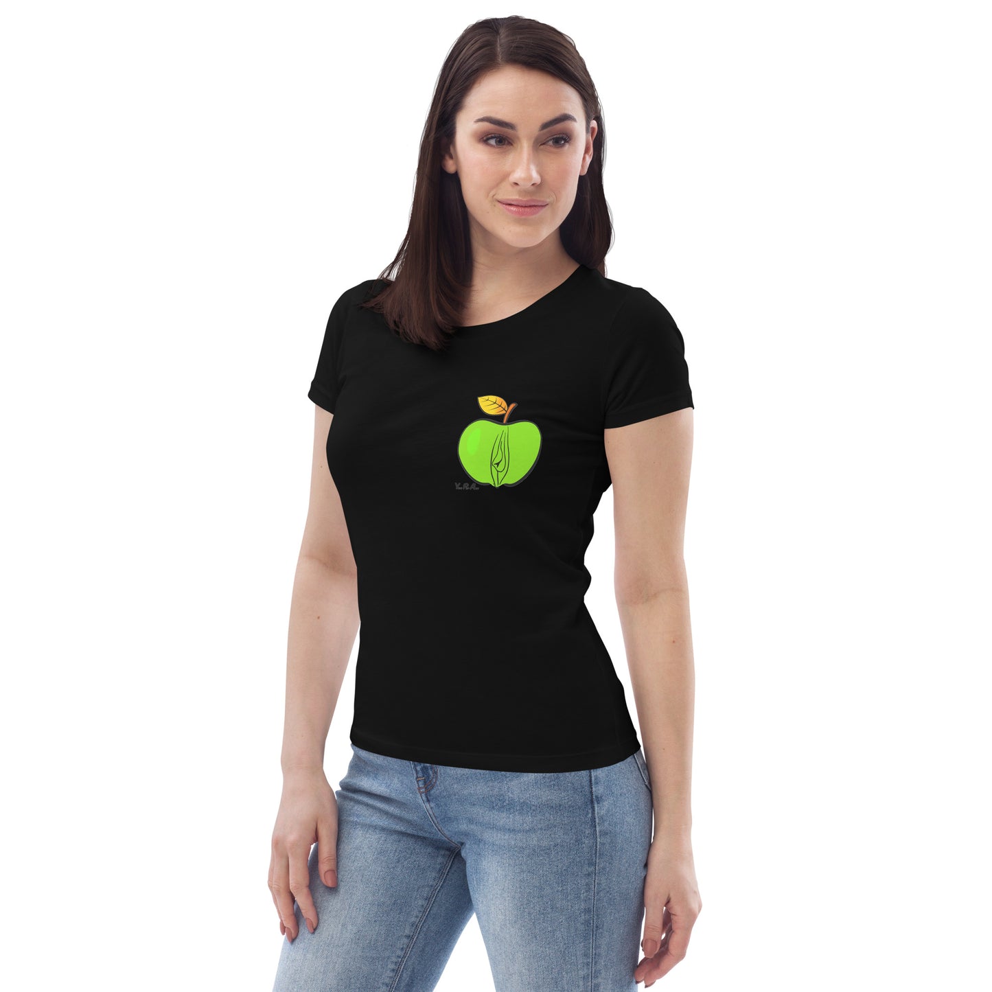 Enganliegendes Öko-T-Shirt "YoniPopArt Apple"