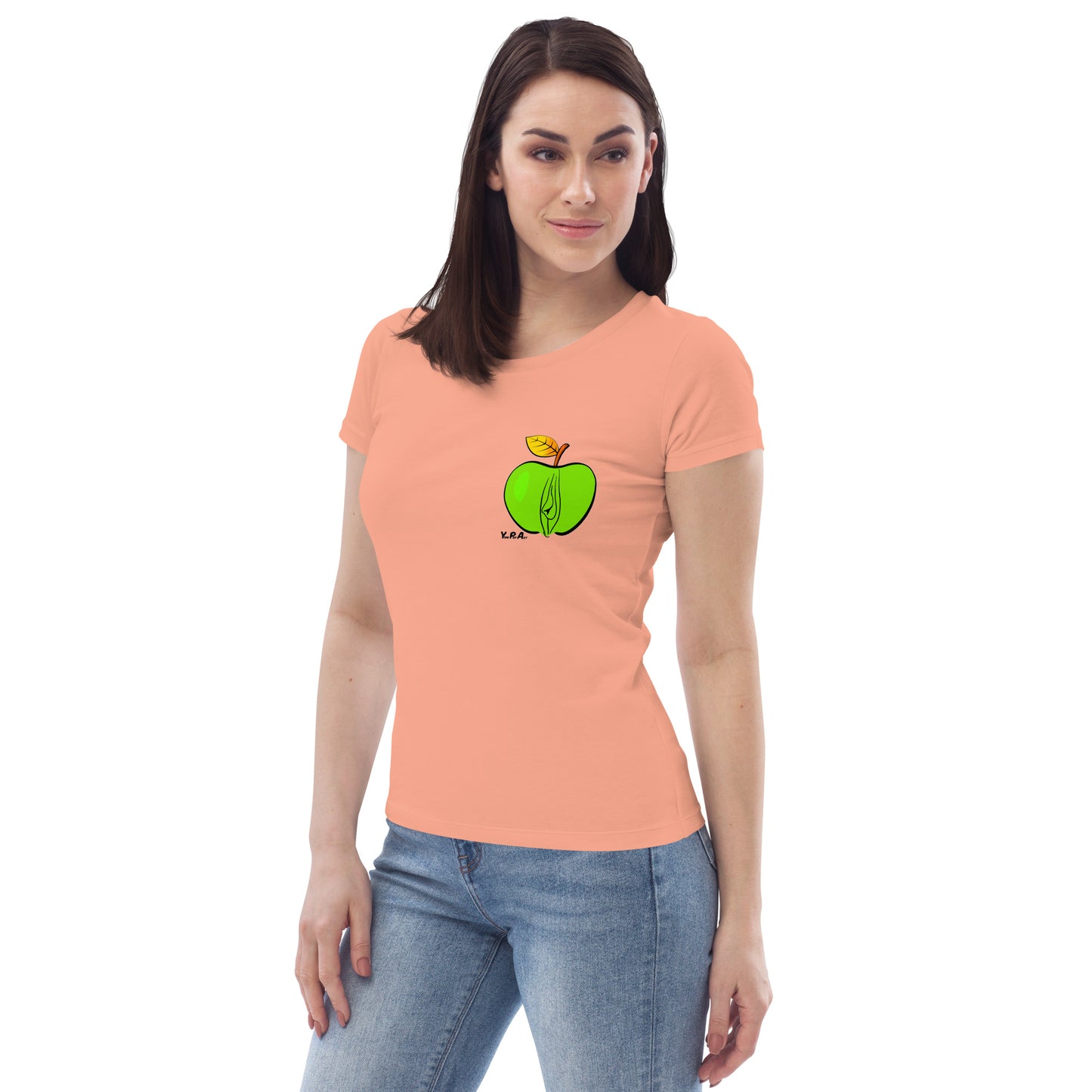 Enganliegendes Öko-T-Shirt "YoniPopArt Apple"