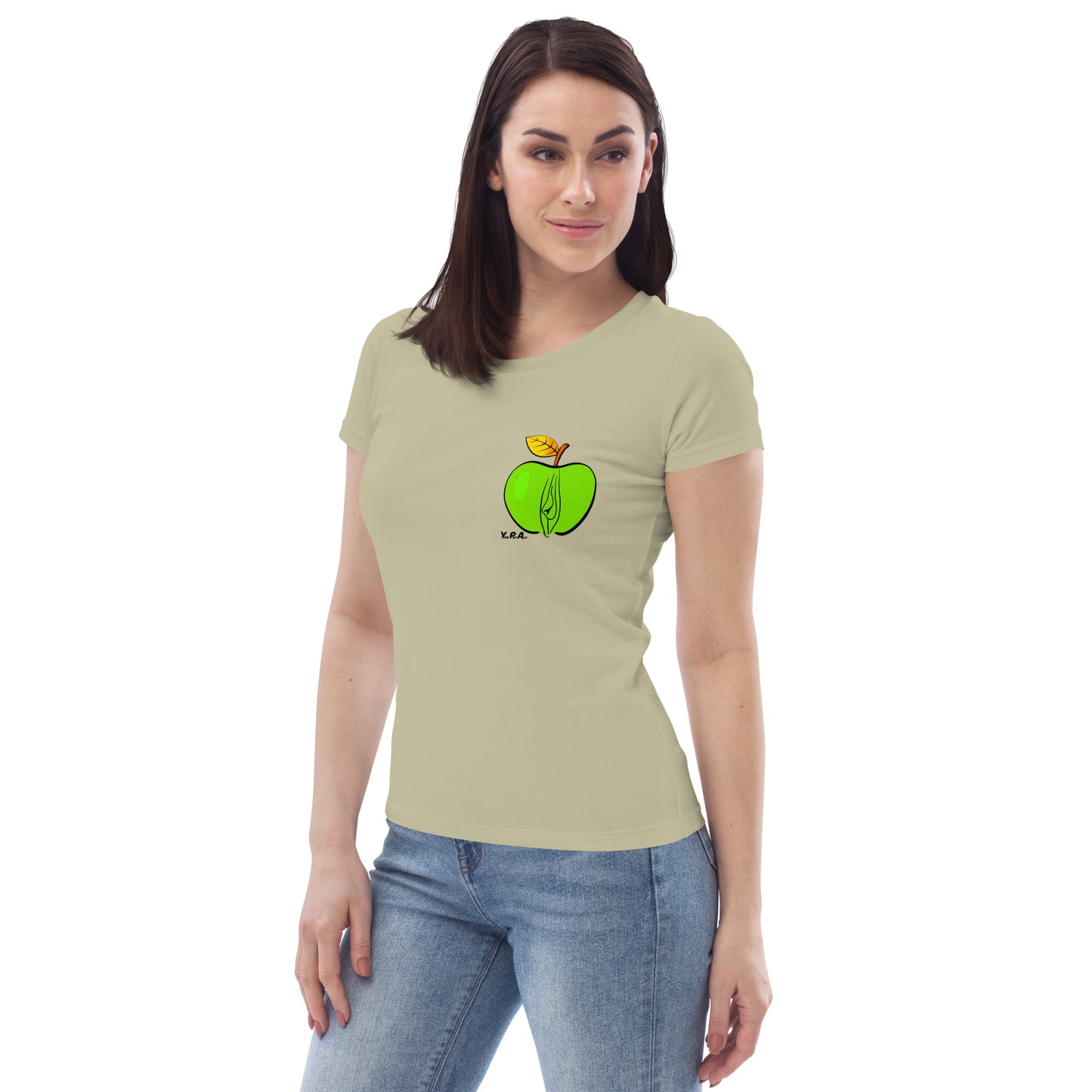 Enganliegendes Öko-T-Shirt "YoniPopArt Apple"
