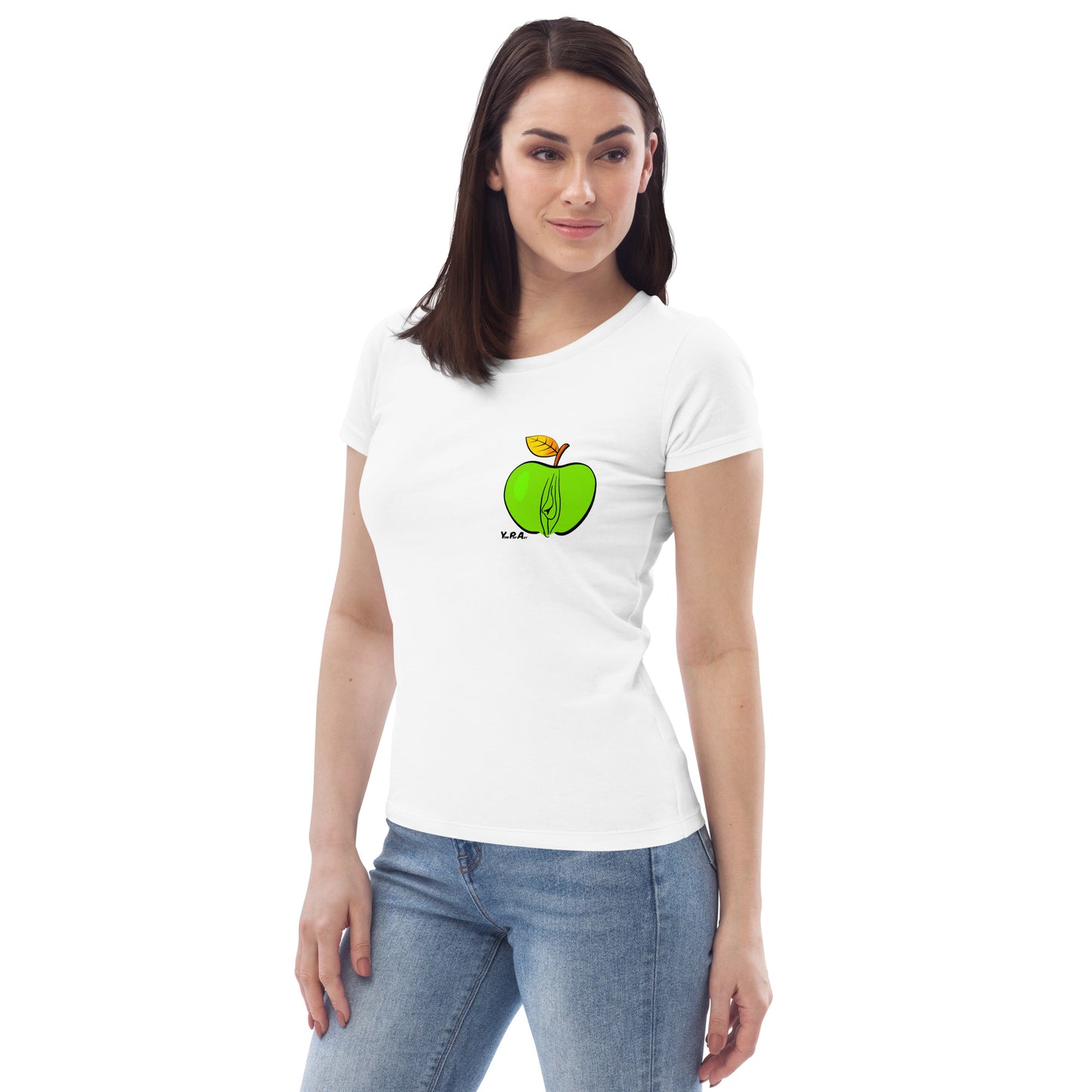 Enganliegendes Öko-T-Shirt "YoniPopArt Apple"